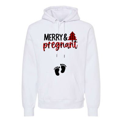 Merry And Bright Pregnant Christmas Pregnancy Announcement Premium Hoodie