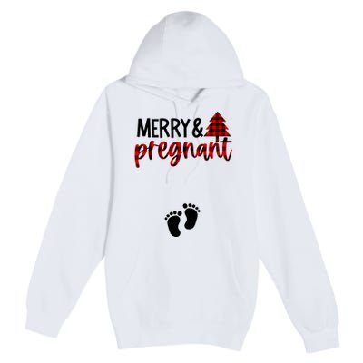 Merry And Bright Pregnant Christmas Pregnancy Announcement Premium Pullover Hoodie