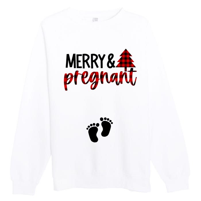 Merry And Bright Pregnant Christmas Pregnancy Announcement Premium Crewneck Sweatshirt