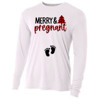 Merry And Bright Pregnant Christmas Pregnancy Announcement Cooling Performance Long Sleeve Crew