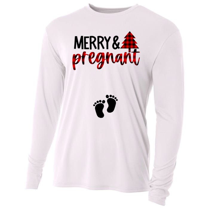 Merry And Bright Pregnant Christmas Pregnancy Announcement Cooling Performance Long Sleeve Crew