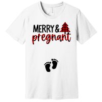 Merry And Bright Pregnant Christmas Pregnancy Announcement Premium T-Shirt