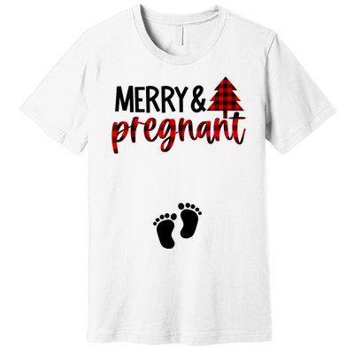 Merry And Bright Pregnant Christmas Pregnancy Announcement Premium T-Shirt