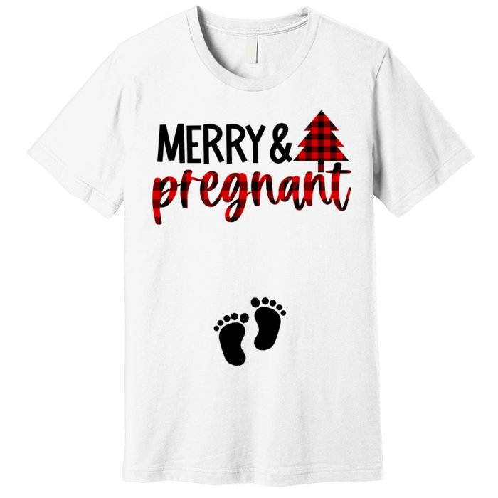 Merry And Bright Pregnant Christmas Pregnancy Announcement Premium T-Shirt