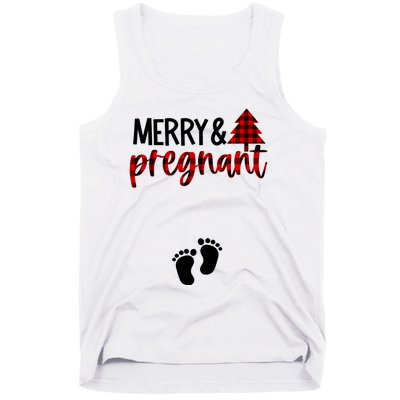 Merry And Bright Pregnant Christmas Pregnancy Announcement Tank Top