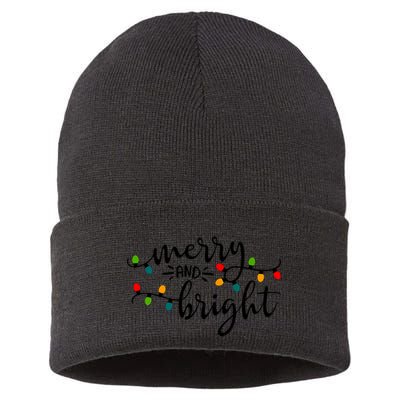 Merry And Bright Christmas 2021 Lights Xmas Family Holiday Sustainable Knit Beanie