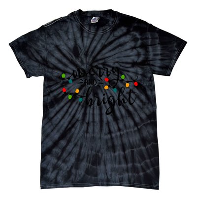 Merry And Bright Christmas 2021 Lights Xmas Family Holiday Tie-Dye T-Shirt