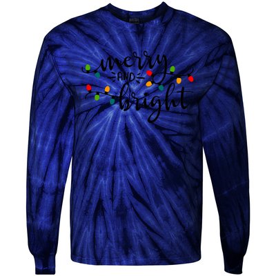 Merry And Bright Christmas 2021 Lights Xmas Family Holiday Tie-Dye Long Sleeve Shirt