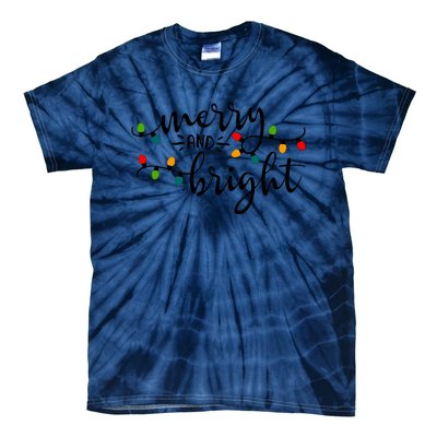 Merry And Bright Christmas 2021 Lights Xmas Family Holiday Tie-Dye T-Shirt