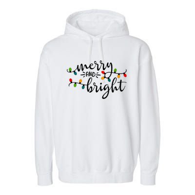 Merry And Bright Christmas 2021 Lights Xmas Family Holiday Garment-Dyed Fleece Hoodie