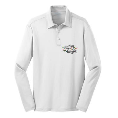 Merry And Bright Christmas 2021 Lights Xmas Family Holiday Silk Touch Performance Long Sleeve Polo