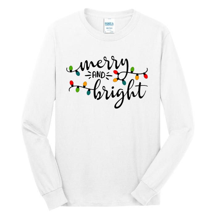 Merry And Bright Christmas 2021 Lights Xmas Family Holiday Tall Long Sleeve T-Shirt