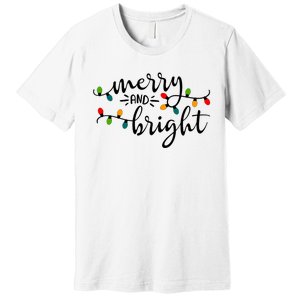 Merry And Bright Christmas 2021 Lights Xmas Family Holiday Premium T-Shirt