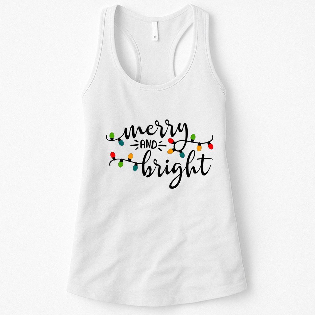 Merry And Bright Christmas 2021 Lights Xmas Family Holiday Womens Tank Top