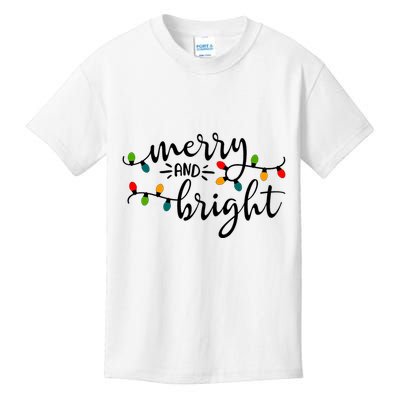 Merry And Bright Christmas 2021 Lights Xmas Family Holiday Kids T-Shirt