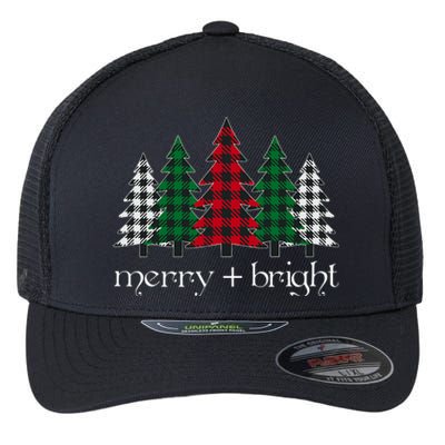 Merry And Bright Red Buffalo Plaid Christmas Trees Flexfit Unipanel Trucker Cap