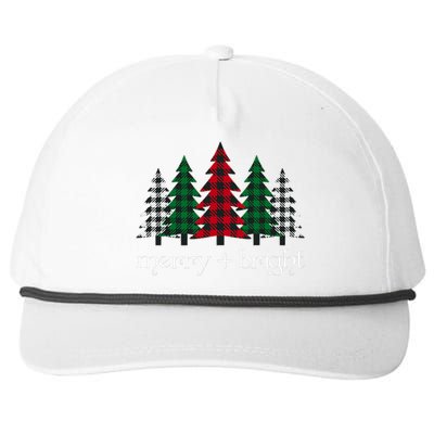 Merry And Bright Red Buffalo Plaid Christmas Trees Snapback Five-Panel Rope Hat