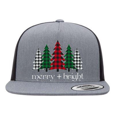 Merry And Bright Red Buffalo Plaid Christmas Trees Flat Bill Trucker Hat