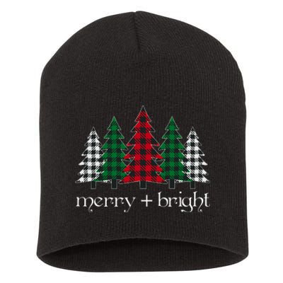 Merry And Bright Red Buffalo Plaid Christmas Trees Short Acrylic Beanie