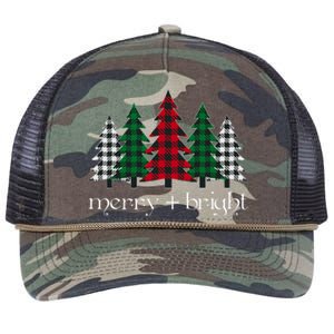 Merry And Bright Red Buffalo Plaid Christmas Trees Retro Rope Trucker Hat Cap