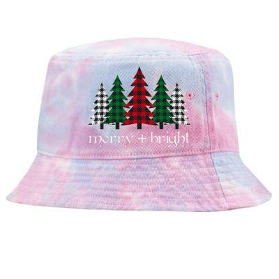 Merry And Bright Red Buffalo Plaid Christmas Trees Tie-Dyed Bucket Hat