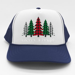 Merry And Bright Red Buffalo Plaid Christmas Trees Trucker Hat