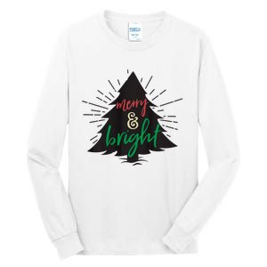 Merry And Bright Christmas Carol Holiday Party Singing Tree Tall Long Sleeve T-Shirt