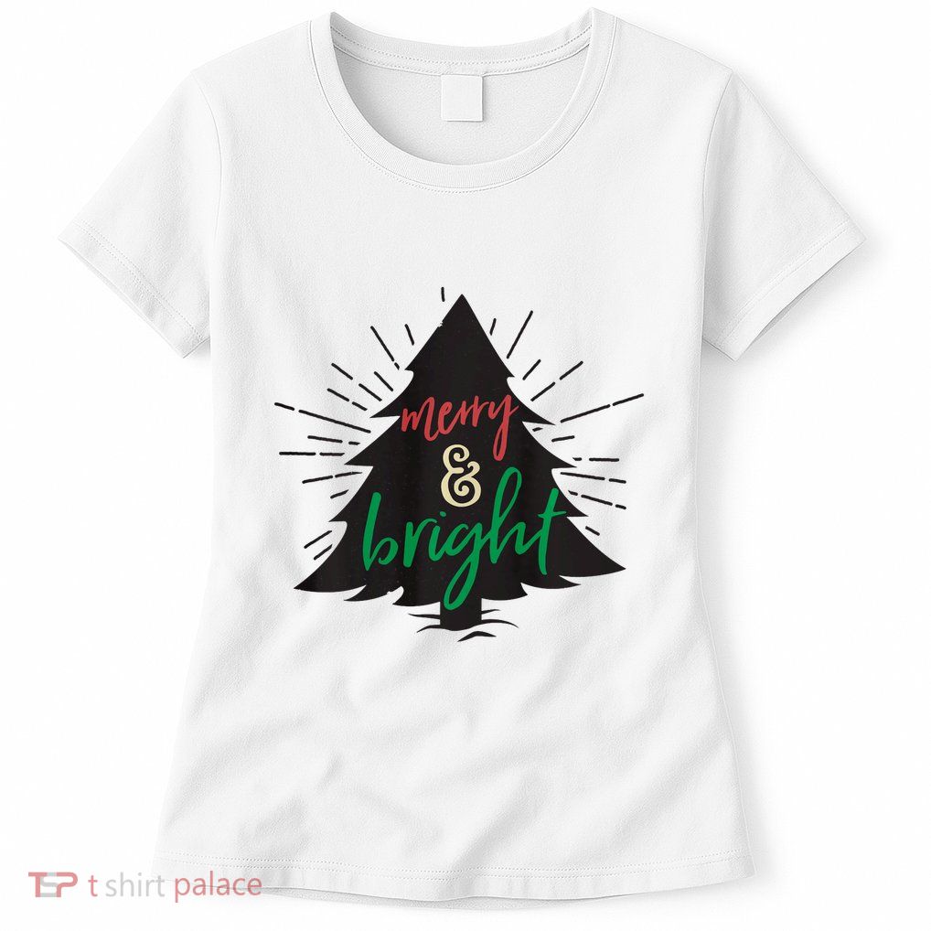 Merry And Bright Christmas Carol Holiday Party Singing Tree Womens T-Shirt