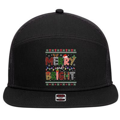 Merry And Bright Buffalo Red Plaid Family Christmas Matching 7 Panel Mesh Trucker Snapback Hat