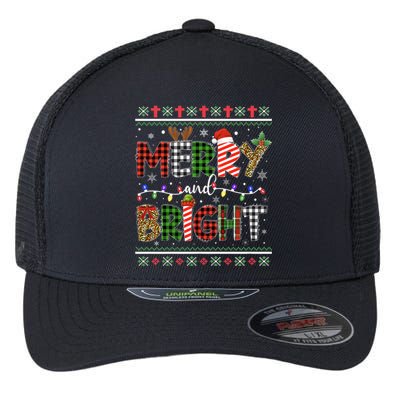 Merry And Bright Buffalo Red Plaid Family Christmas Matching Flexfit Unipanel Trucker Cap