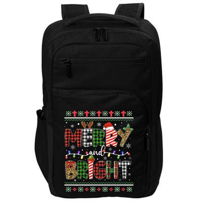 Merry And Bright Buffalo Red Plaid Family Christmas Matching Impact Tech Backpack