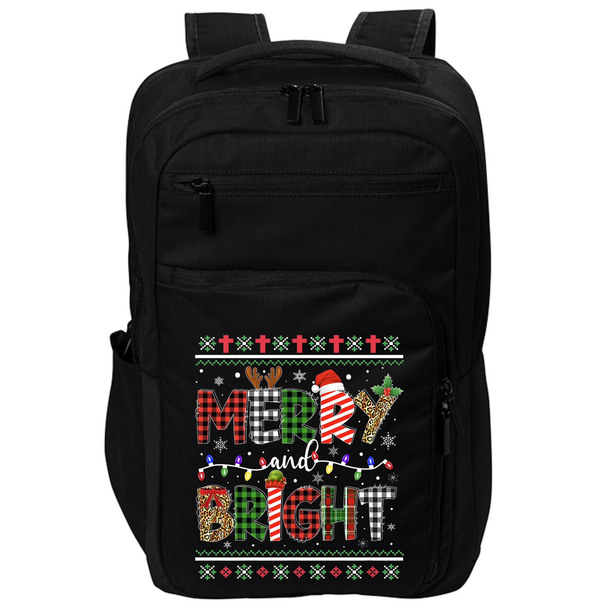 Merry And Bright Buffalo Red Plaid Family Christmas Matching Impact Tech Backpack
