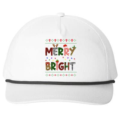 Merry And Bright Buffalo Red Plaid Family Christmas Matching Snapback Five-Panel Rope Hat