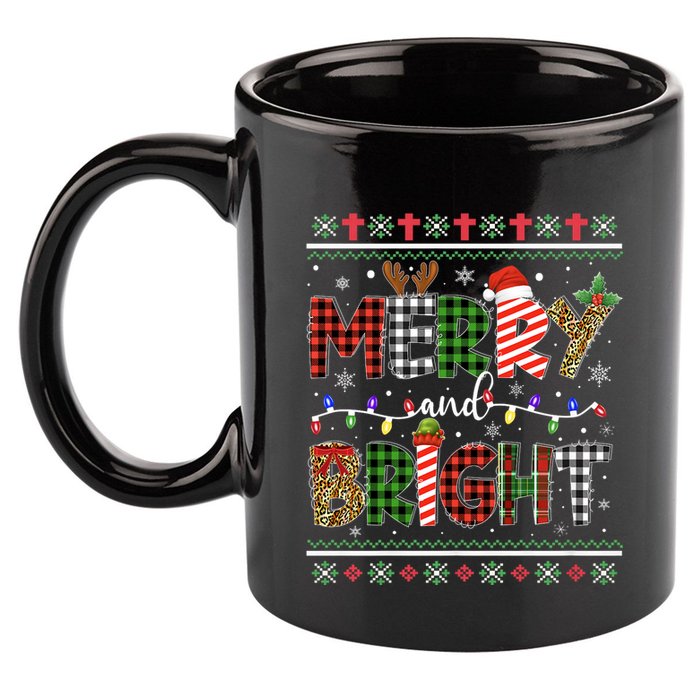 Merry And Bright Buffalo Red Plaid Family Christmas Matching 11oz C Handle Ceramic Mug