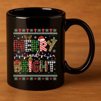 Merry And Bright Buffalo Red Plaid Family Christmas Matching 11oz C Handle Ceramic Mug