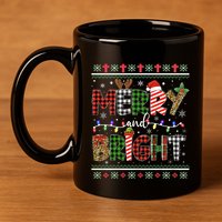 Merry And Bright Buffalo Red Plaid Family Christmas Matching 11oz C Handle Ceramic Mug