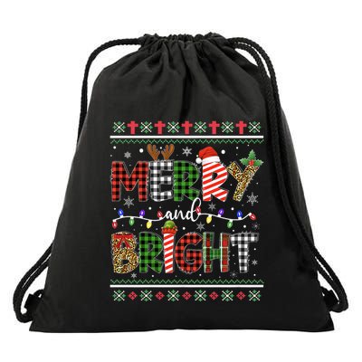 Merry And Bright Buffalo Red Plaid Family Christmas Matching Drawstring Bag