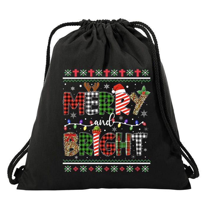 Merry And Bright Buffalo Red Plaid Family Christmas Matching Drawstring Bag
