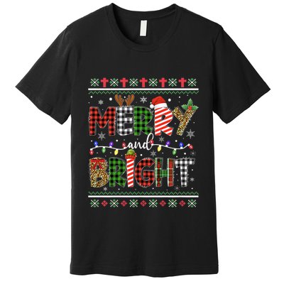 Merry And Bright Buffalo Red Plaid Family Christmas Matching Premium T-Shirt