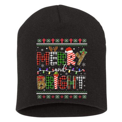 Merry And Bright Buffalo Red Plaid Family Christmas Matching Short Acrylic Beanie