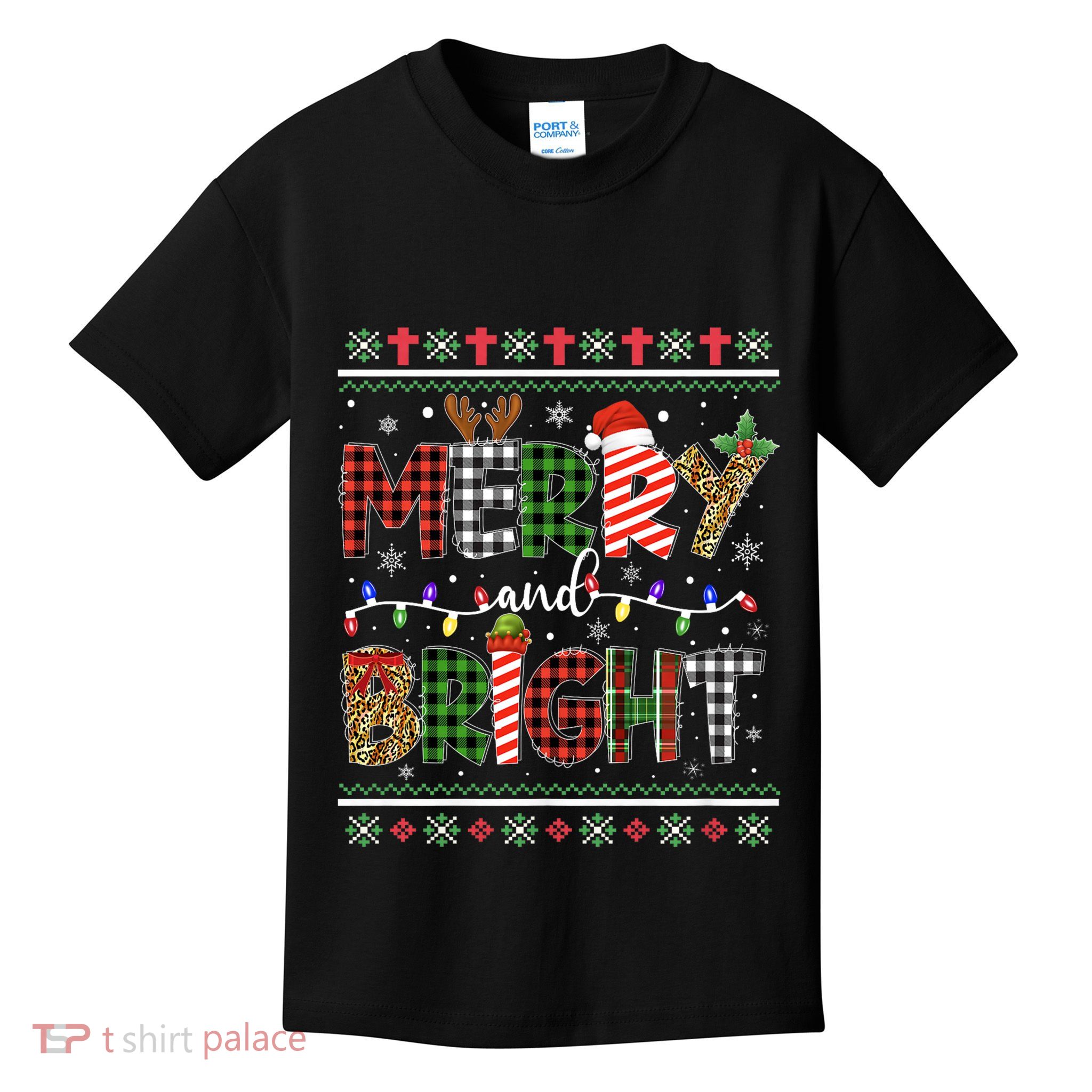 Merry And Bright Buffalo Red Plaid Family Christmas Matching Kids T-Shirt