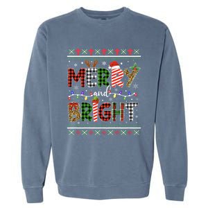 Merry And Bright Buffalo Red Plaid Family Christmas Matching Garment-Dyed Sweatshirt