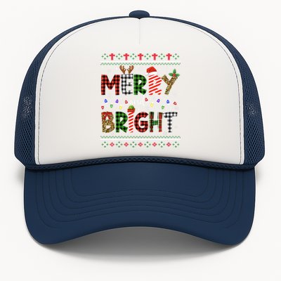 Merry And Bright Buffalo Red Plaid Family Christmas Matching Trucker Hat