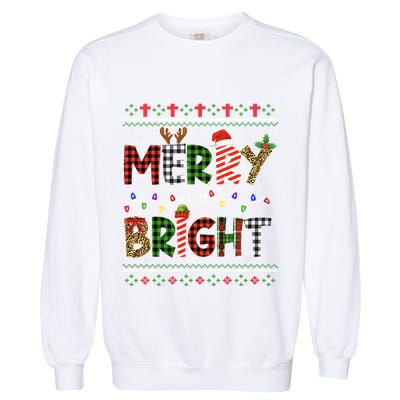Merry And Bright Buffalo Red Plaid Family Christmas Matching Garment-Dyed Sweatshirt