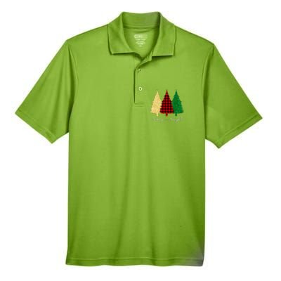 Merry And Bright Red Yellow Green Christmas Trees Premium Men's Origin Performance Piqué Polo