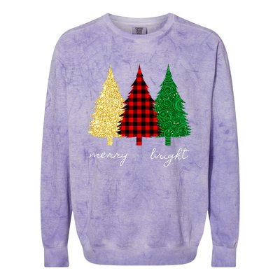 Merry And Bright Red Yellow Green Christmas Trees Premium Colorblast Crewneck Sweatshirt