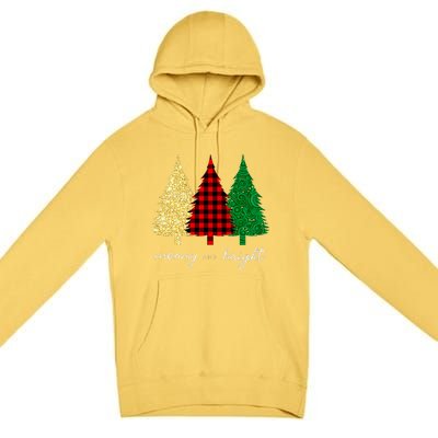 Merry And Bright Red Yellow Green Christmas Trees Premium Premium Pullover Hoodie