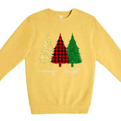 Merry And Bright Red Yellow Green Christmas Trees Premium Premium Crewneck Sweatshirt