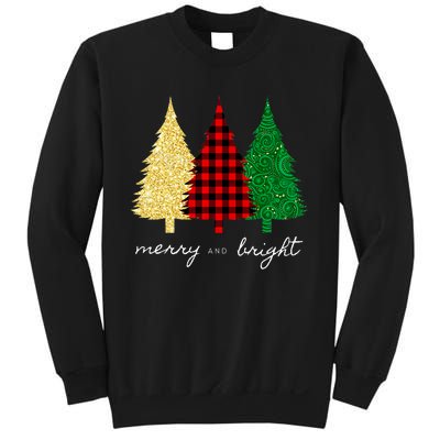 Merry And Bright Red Yellow Green Christmas Trees Premium Sweatshirt