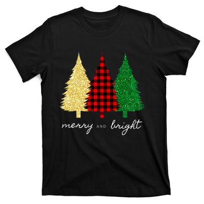 Merry And Bright Red Yellow Green Christmas Trees Premium T-Shirt